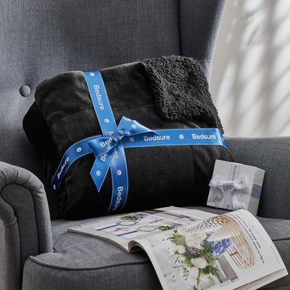 GentleSoft Sherpa Fleece Throw Blanket Twin Size for Couch - Thick and Warm Throw for Women and Men, Soft Fuzzy Plush Blanke for Winter, Grey, 60x80 Inches