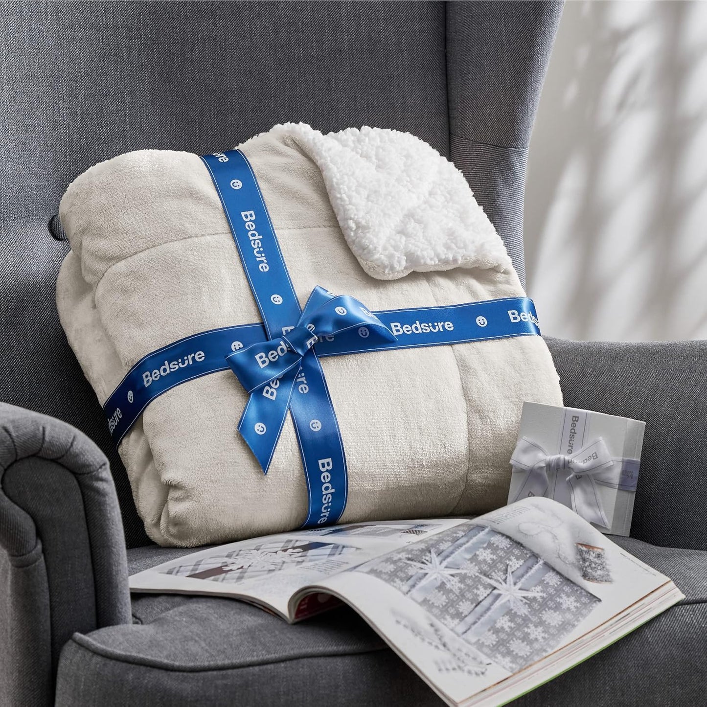 GentleSoft Sherpa Fleece Throw Blanket Twin Size for Couch - Thick and Warm Throw for Women and Men, Soft Fuzzy Plush Blanke for Winter, Grey, 60x80 Inches