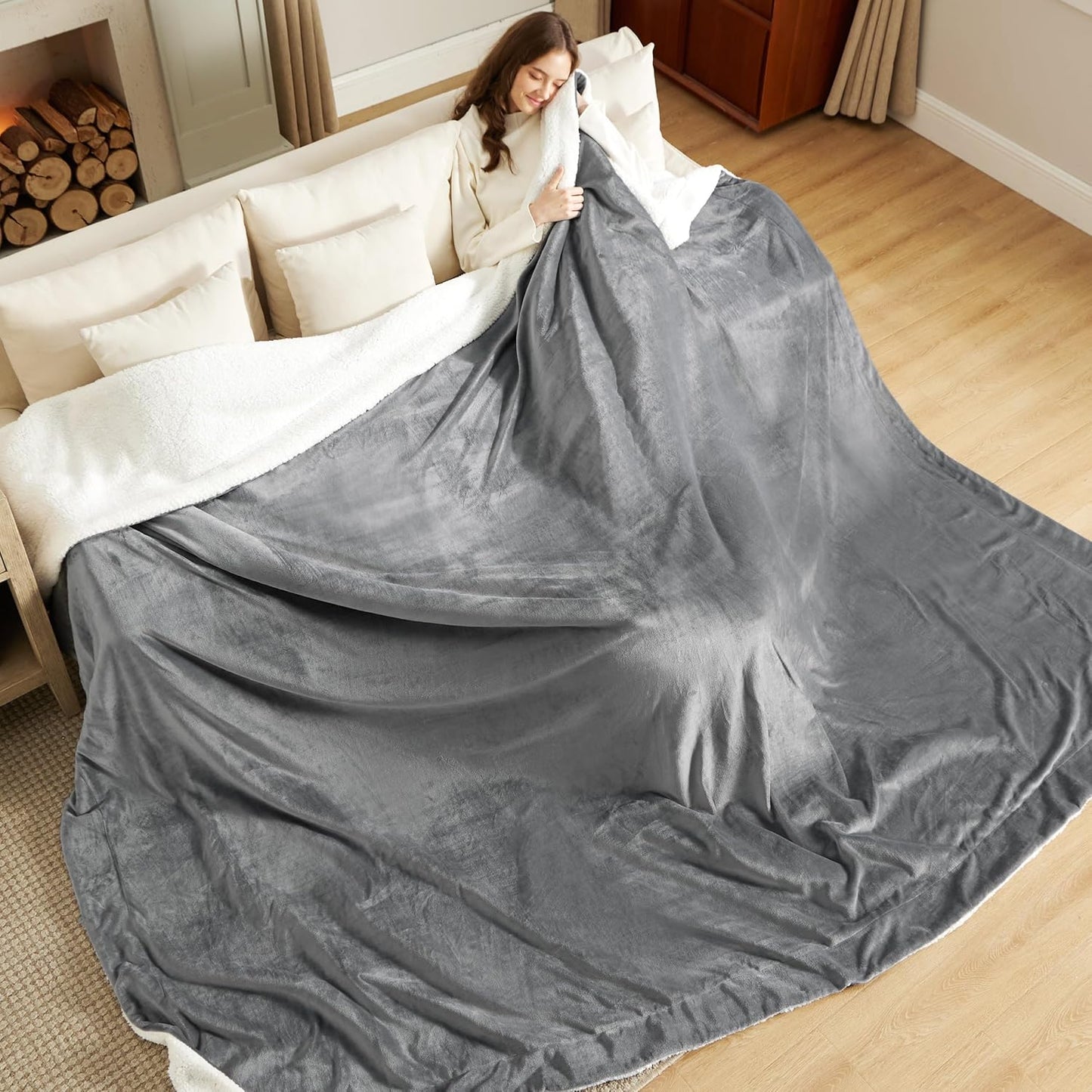 GentleSoft Sherpa Fleece Throw Blanket Twin Size for Couch - Thick and Warm Throw for Women and Men, Soft Fuzzy Plush Blanke for Winter, Grey, 60x80 Inches