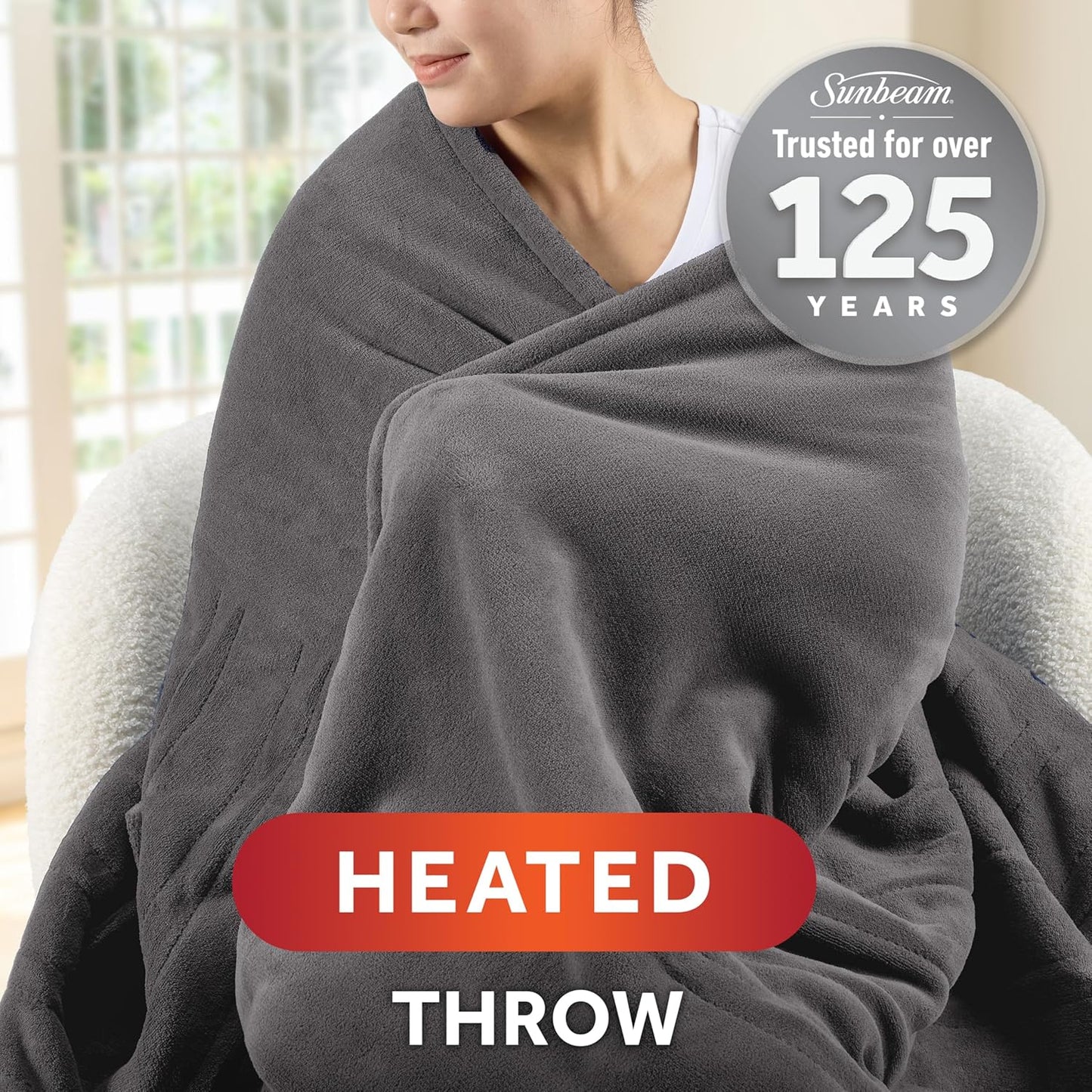 Electric Royal Luxe Microplush Heated Blanket, 12 Heat Settings, 12-Hour Auto Shut-Off, Fast Heating, Warm & Cozy, Machine Washable, Dove Gray Color, Full (84" x 72")