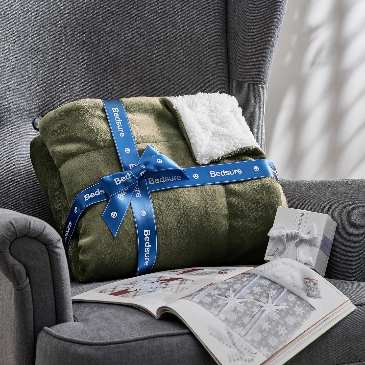 GentleSoft Sherpa Fleece Throw Blanket Twin Size for Couch - Thick and Warm Throw for Women and Men, Soft Fuzzy Plush Blanke for Winter, Grey, 60x80 Inches