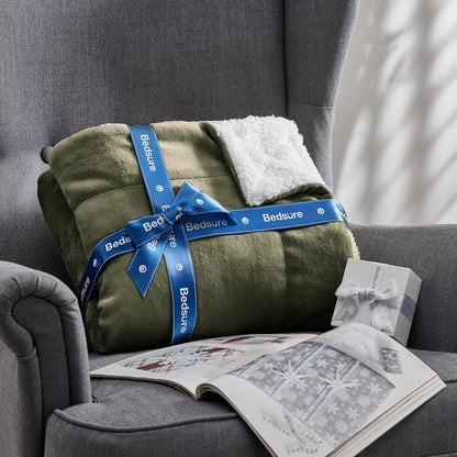 GentleSoft Sherpa Fleece Throw Blanket Twin Size for Couch - Thick and Warm Throw for Women and Men, Soft Fuzzy Plush Blanke for Winter, Grey, 60x80 Inches