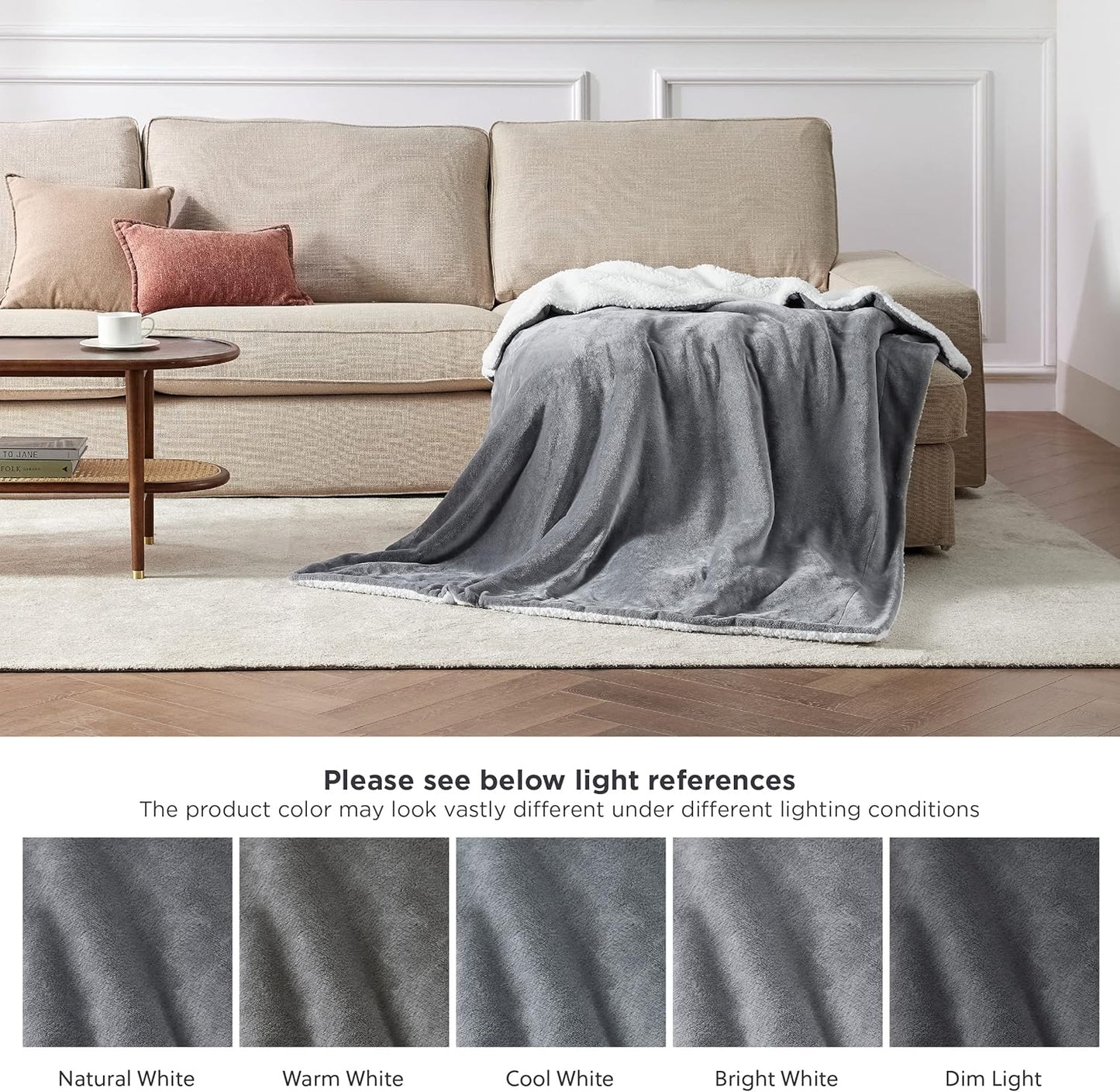 GentleSoft Sherpa Fleece Throw Blanket Twin Size for Couch - Thick and Warm Throw for Women and Men, Soft Fuzzy Plush Blanke for Winter, Grey, 60x80 Inches