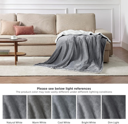 GentleSoft Sherpa Fleece Throw Blanket Twin Size for Couch - Thick and Warm Throw for Women and Men, Soft Fuzzy Plush Blanke for Winter, Grey, 60x80 Inches