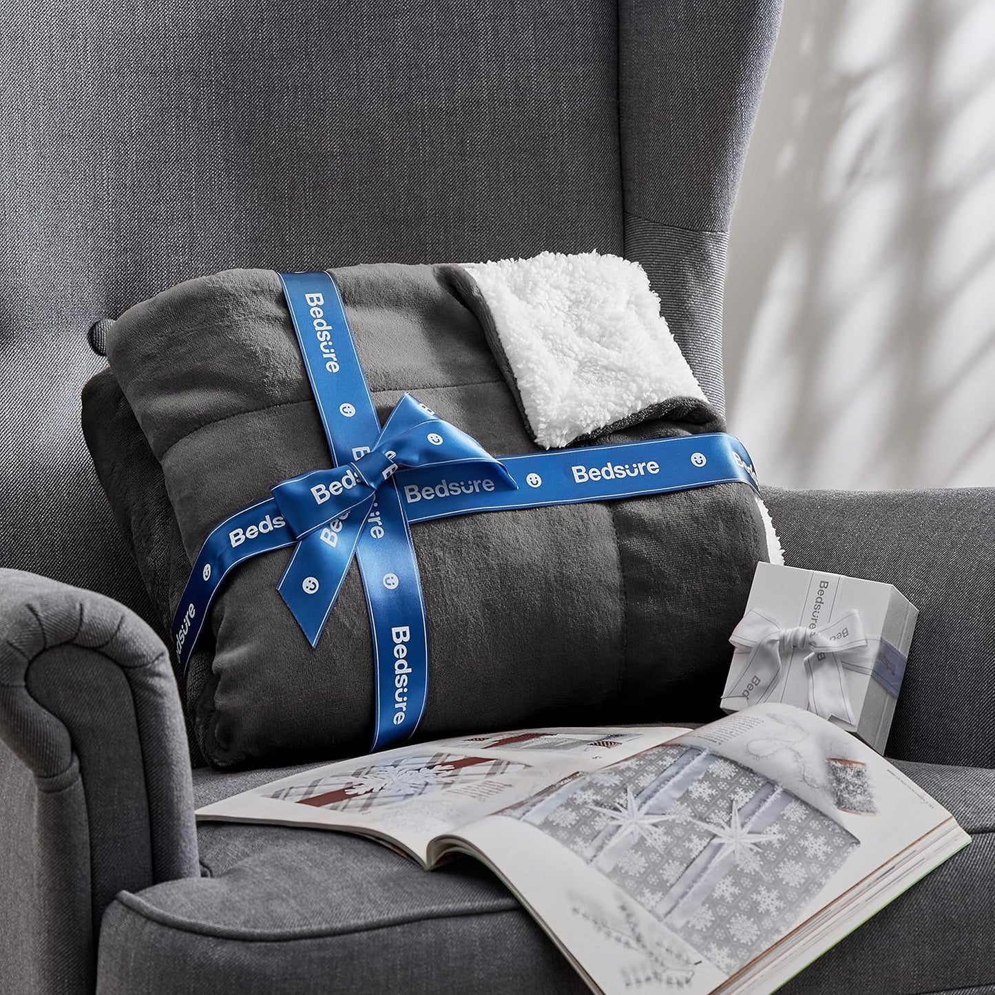 GentleSoft Sherpa Fleece Throw Blanket Twin Size for Couch - Thick and Warm Throw for Women and Men, Soft Fuzzy Plush Blanke for Winter, Grey, 60x80 Inches