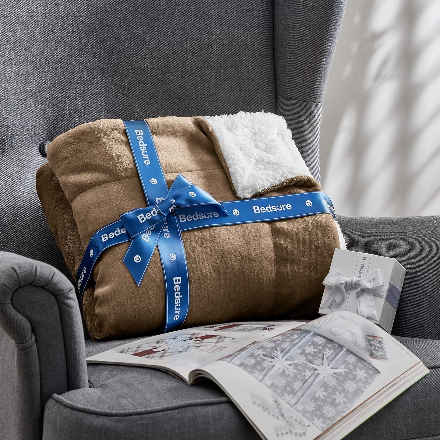 GentleSoft Sherpa Fleece Throw Blanket Twin Size for Couch - Thick and Warm Throw for Women and Men, Soft Fuzzy Plush Blanke for Winter, Grey, 60x80 Inches