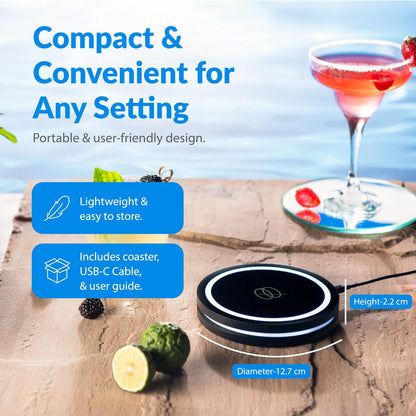 Smart Coaster 2.0 (Black) – Portable Cocktail Maker & Drink Mixer, App-Enable...