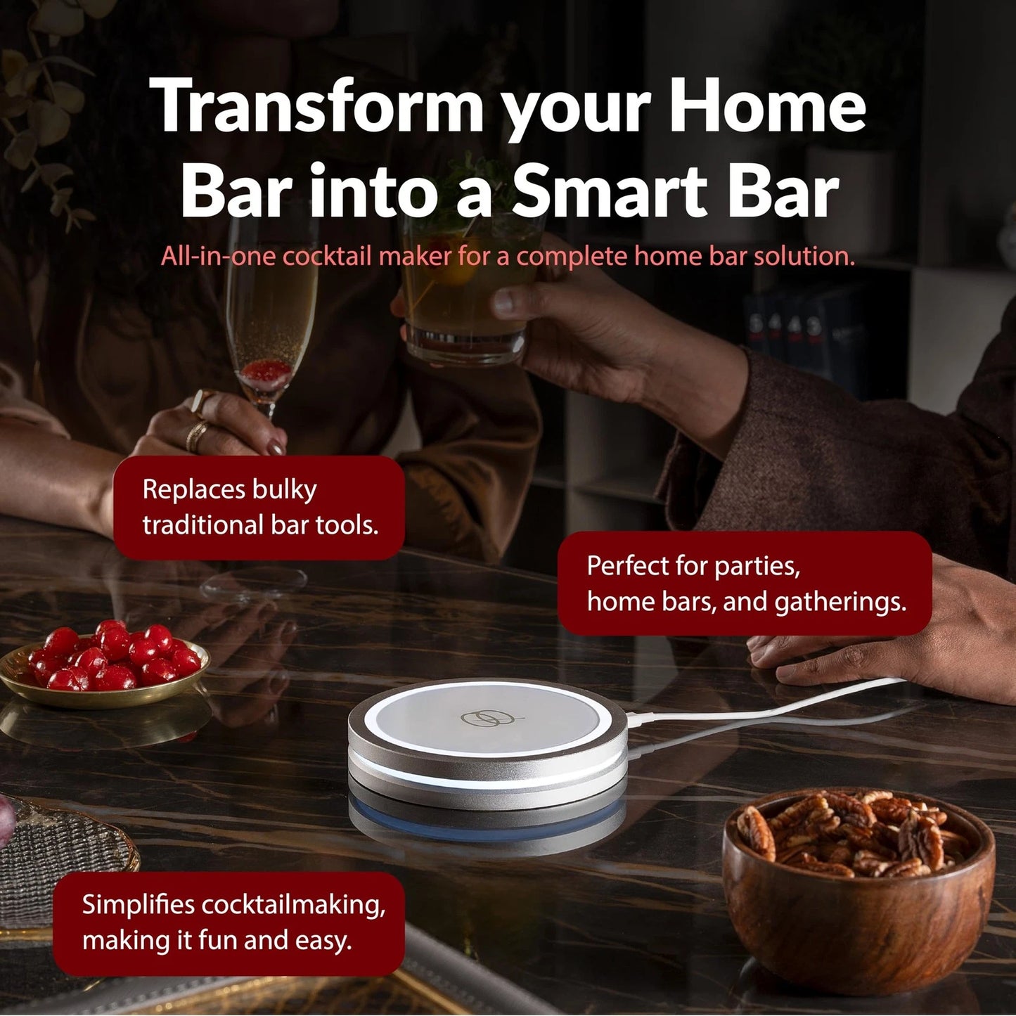 Smart Coaster 2.0 (Black) – Portable Cocktail Maker & Drink Mixer, App-Enable...